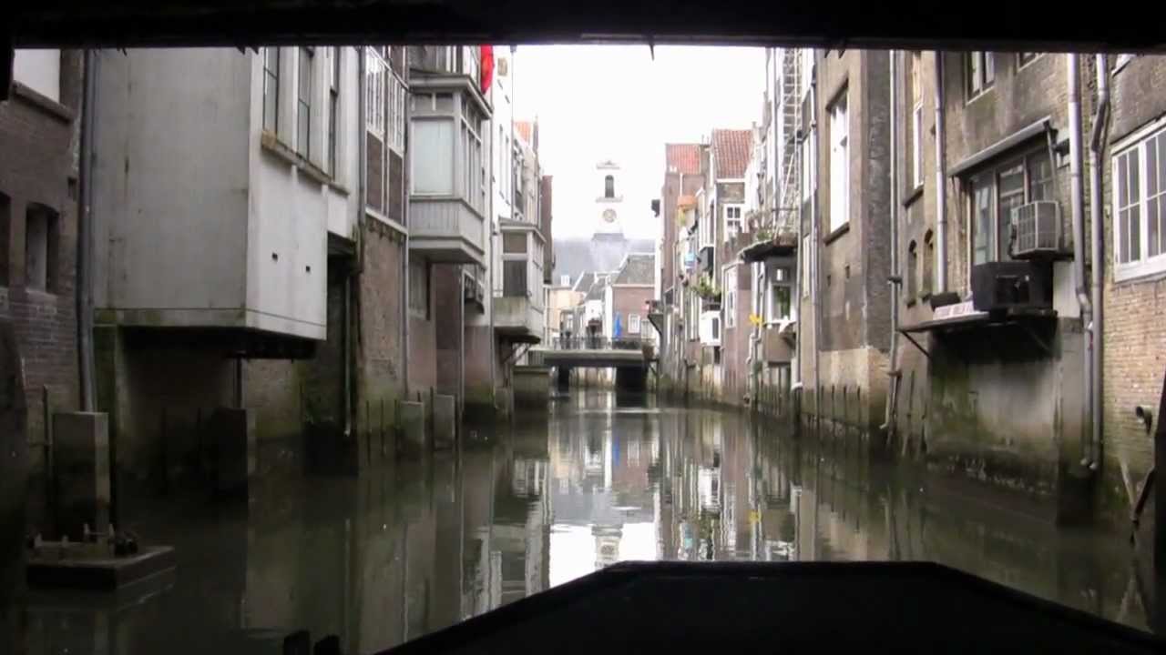 Canals of Dordrecht Holland by boat HD