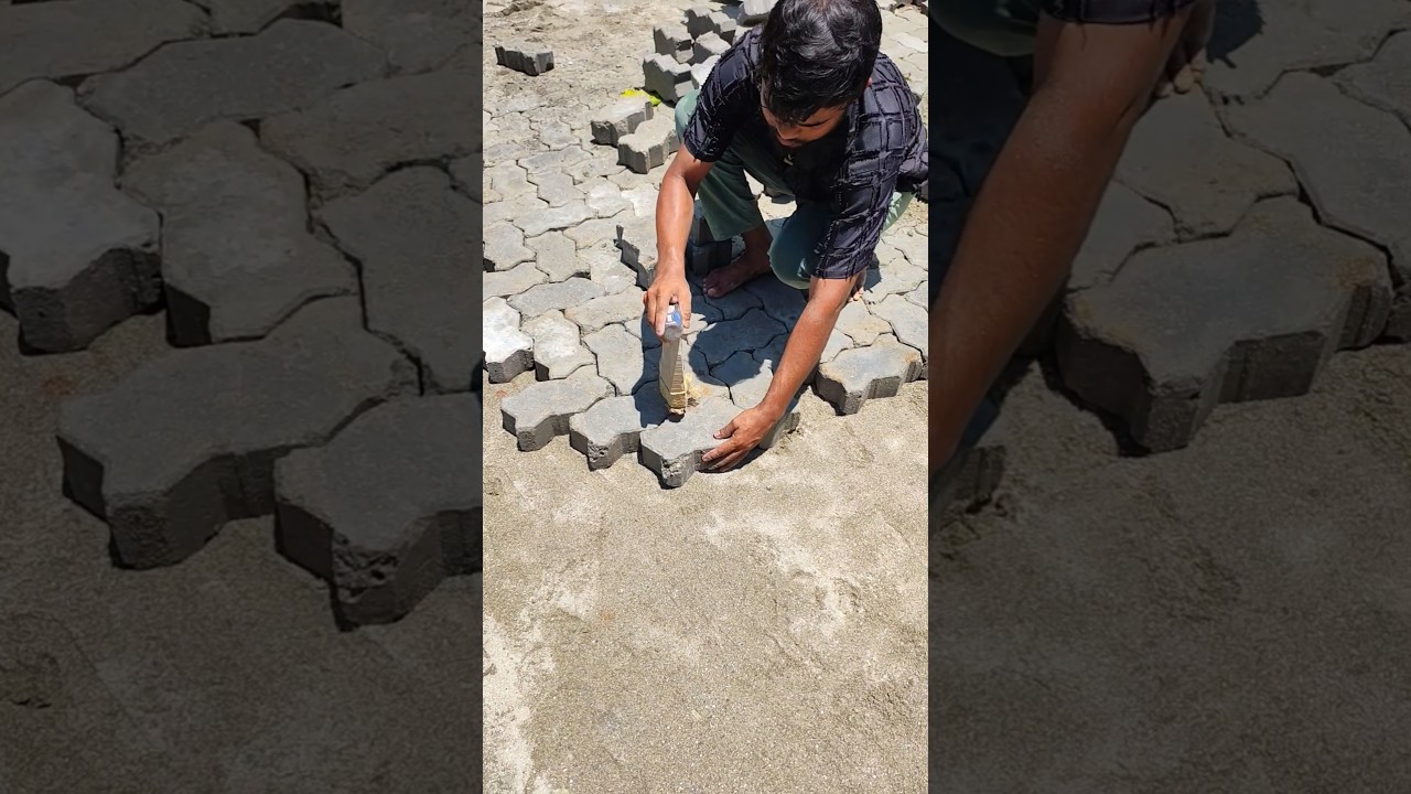 fast and smart concrete block road installation #paverblock #skills