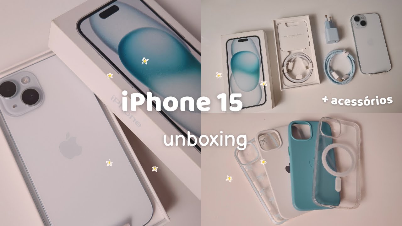 iPhone 15 blue ☁️ aesthetic unboxing & acessórios 