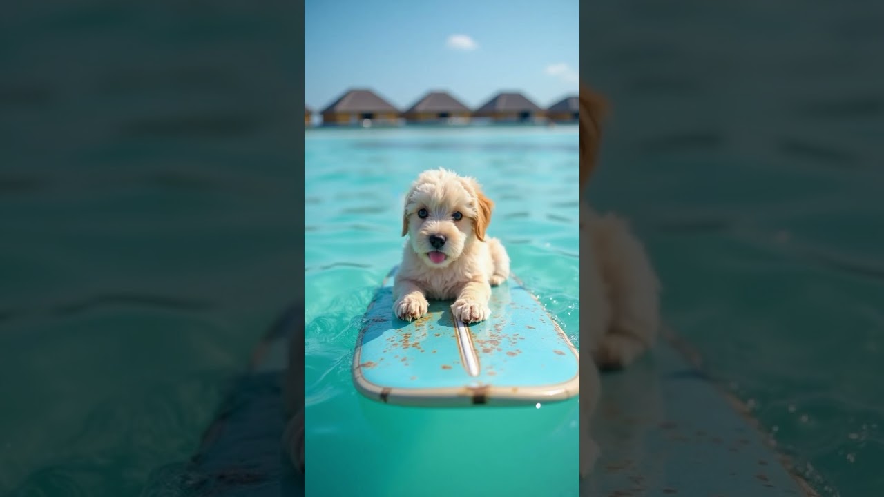 🐶🏄 Surfing Dog Enjoys the Waves 🌊☀️ Cutest Puppy Surfer!