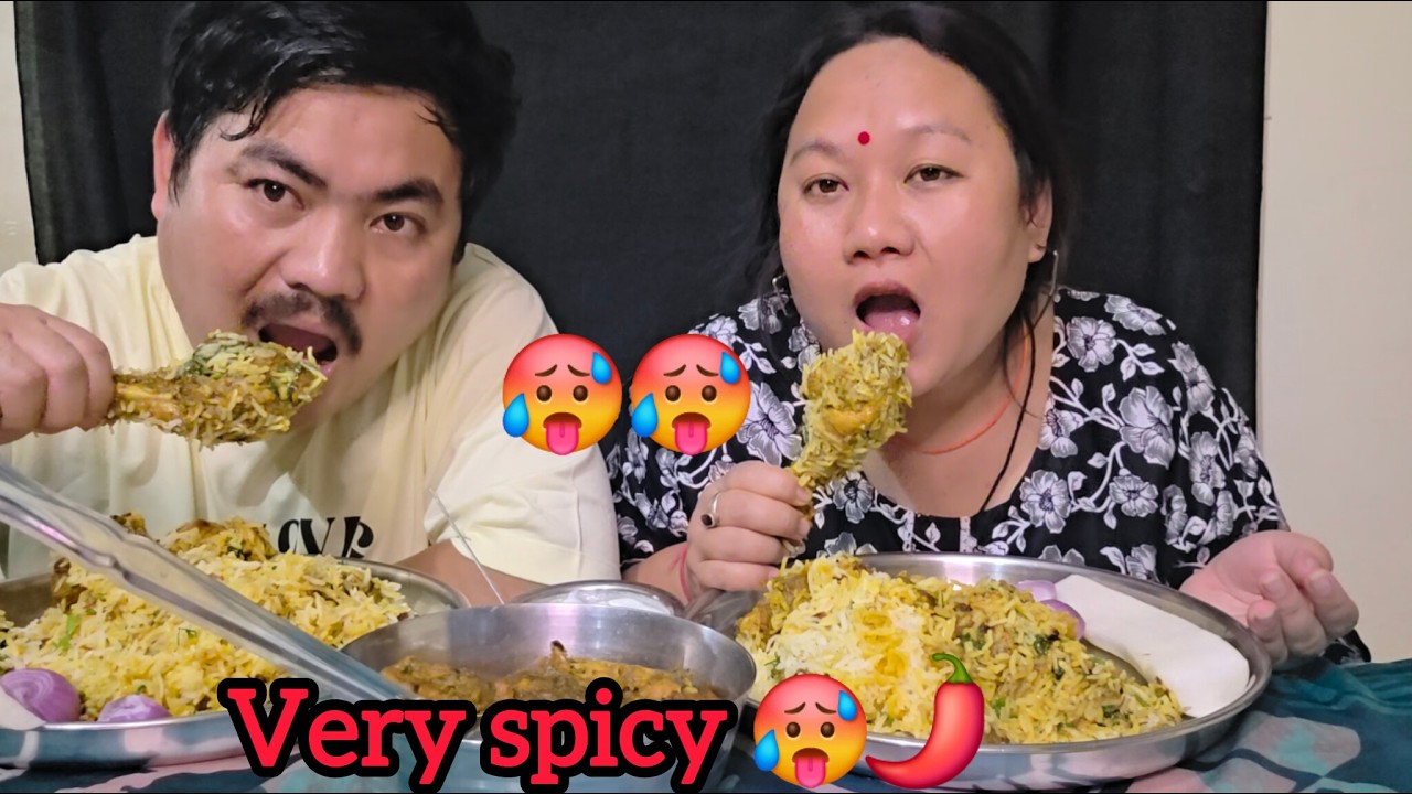 Chicken Biryani, Chicken curry, Dahi,  & Salad 😍|| Spicy 🌶️|| Nepali Mukbang || Husband & Wife