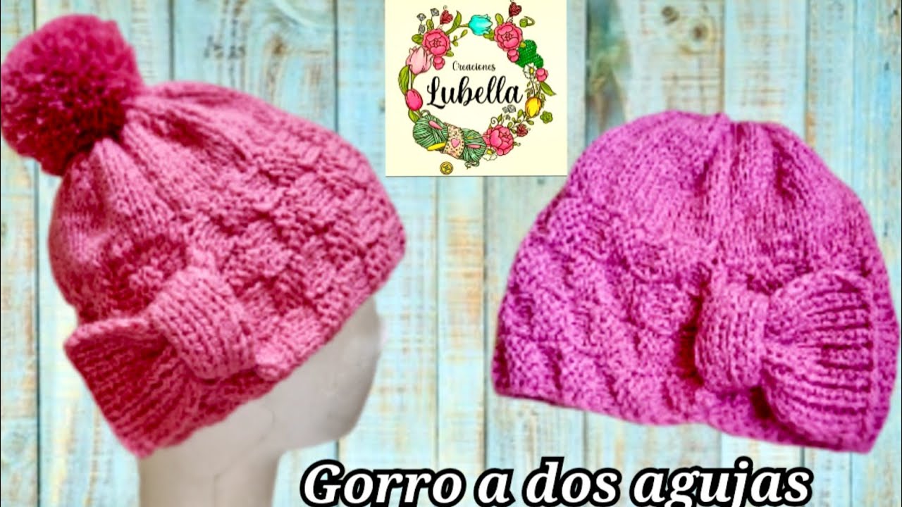Gorro a dos agujas con punto cesta