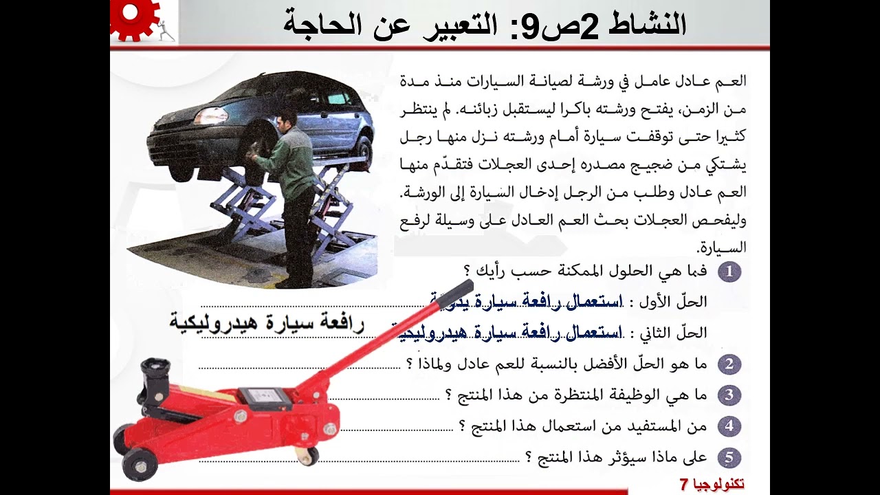 المنتج التقني و تطوره عبر الزمن -النشاط2 من الكتاب الجديد- رافعة السيارة