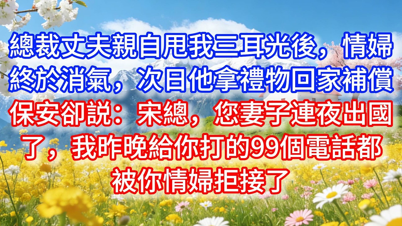 總裁丈夫親自甩我三耳光後，情婦終於消氣，次日他拿禮物回家補償，保安卻説：宋總，您妻子連夜出國了，我昨晚給你打的99個電話都被你情婦拒接了