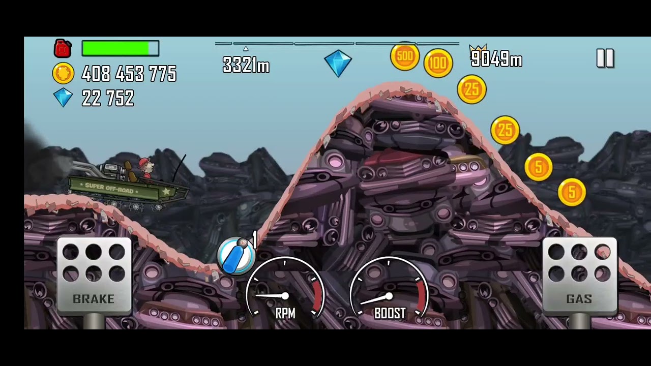 hill climb racing deposito de chatarra super off road desafío diario 3100m