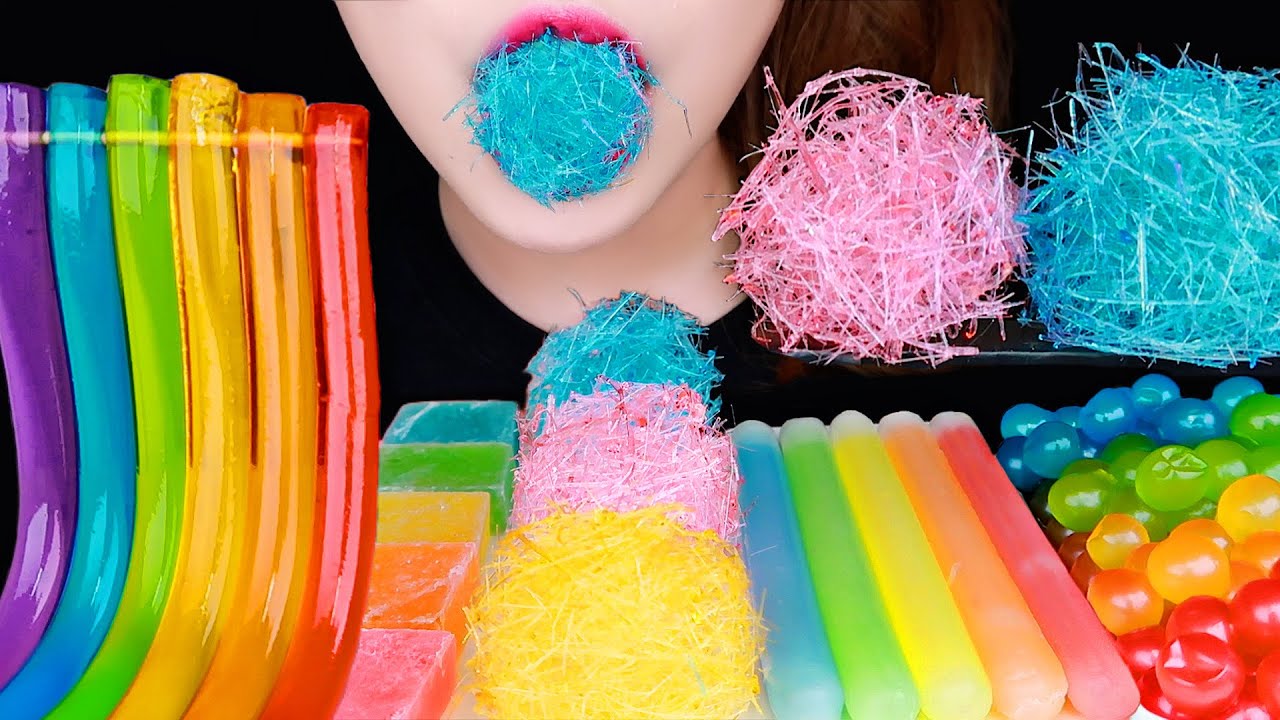ASMR ANGEL HAIR CANDY, RAINBOW JELLY, NIK-L-NIPS 레인보우, 엔젤헤어캔디 먹방 EATING SOUNDS MUKBANG NO TALKING