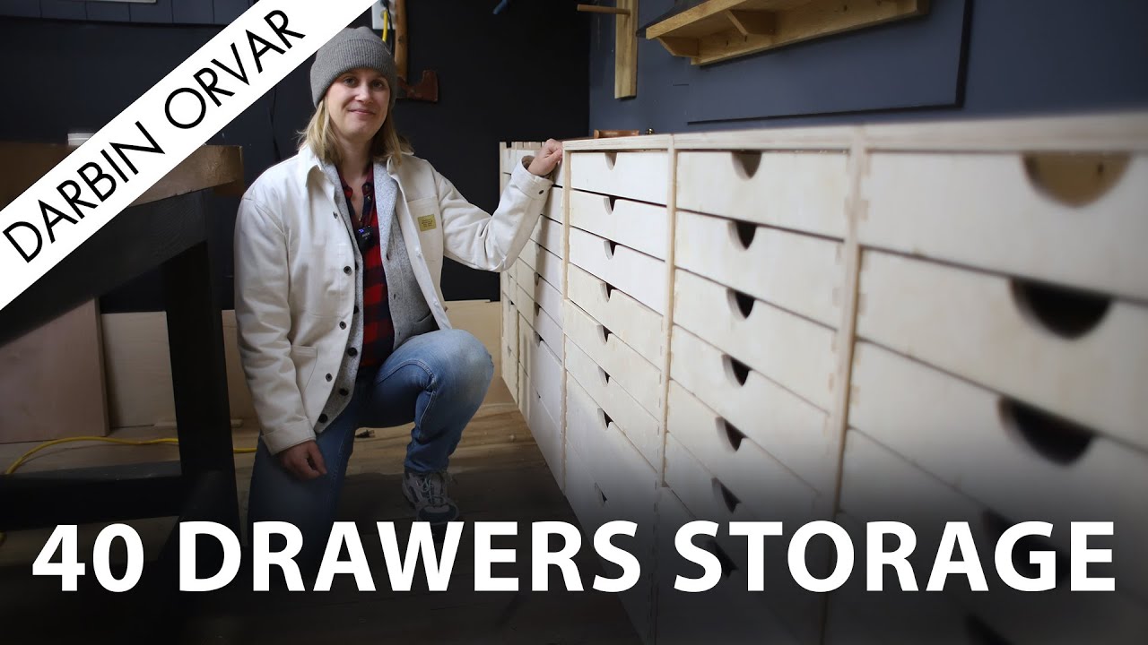 40 Drawers in Built-In Counter w/ Plans (Wooden Drawer Slides)