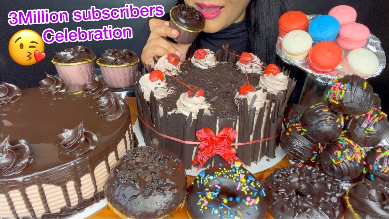ASMR 🎊 3MILLION CELEBRATION,CHOCOLATE CAKE,CHOCOLATE DONUT,MACARON,CHOCOLATE BALLS *EATING SHOW*