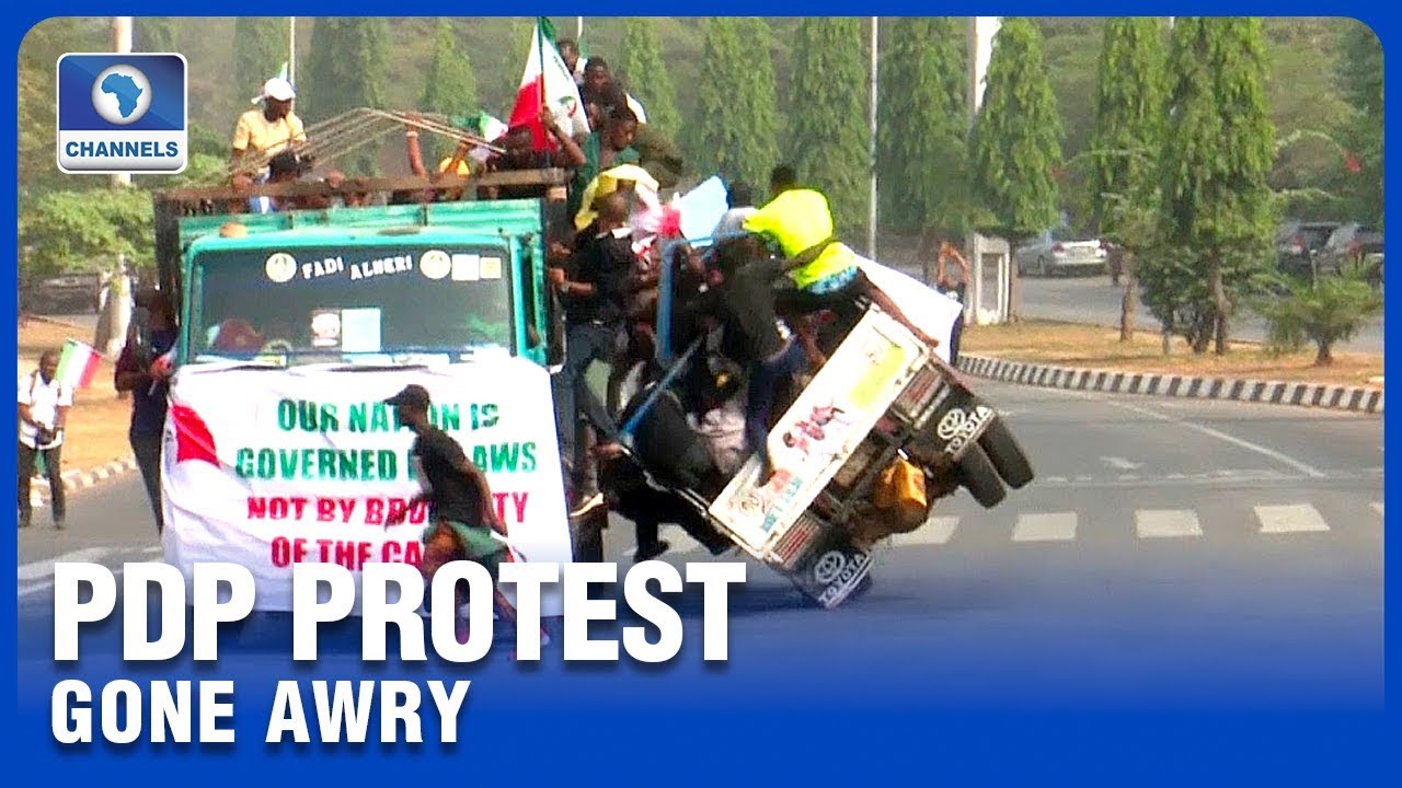 Several Injured As Two Trucks Collide During PDP Protest In Abuja