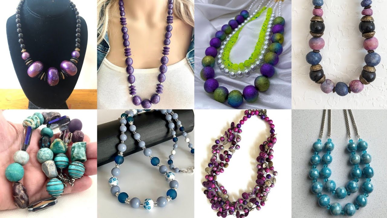 Bold & Unstoppable:🤩Purple and Blue Chunky Ceramic Necklace Designs