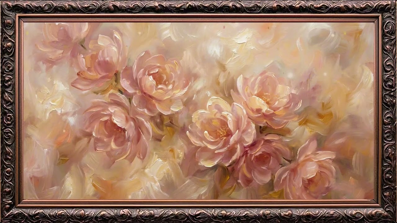 Vintage Blue and White Painting | Gold Frame TV Art | Art Screensaver for TV 2 Hrs