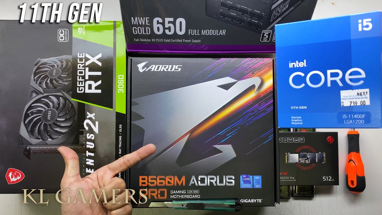 intel 11th Gen Core i5 11400F GIGABYTE B560M AORUS PRO RTX3060 VENTUS 2X 12GB Q300L Gaming PC Build