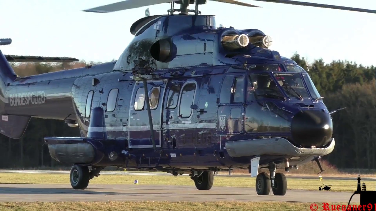 AS 332L Super Puma Police Helicopter Takeoff on EDCG Güttin Airfield [HD]