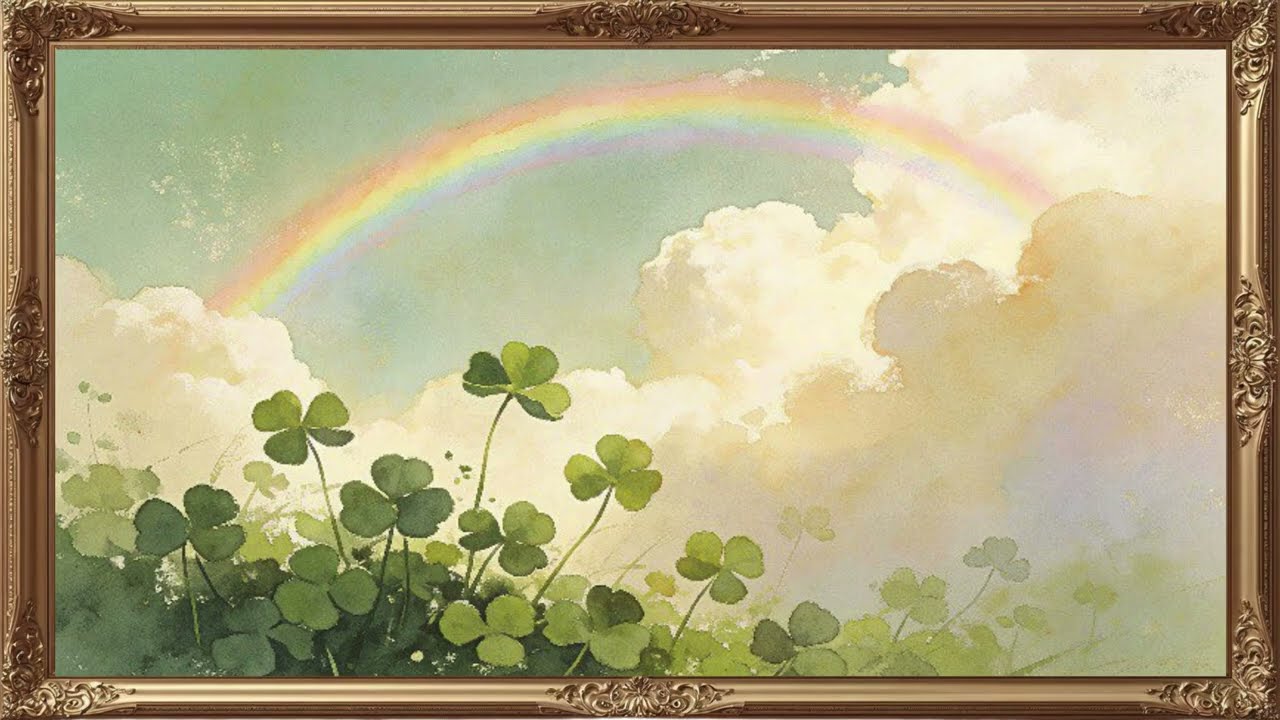 St Patrick’s Day TV Art Screensaver 4K 🍀 Rainbow & Lucky Shamrocks | Vintage Frame TV Art