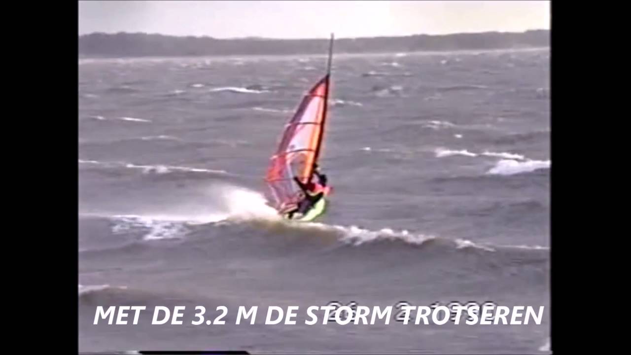 SURFEN BIJ WINDKRACHT 9, STORM OP ALMEREHAVEN 1990