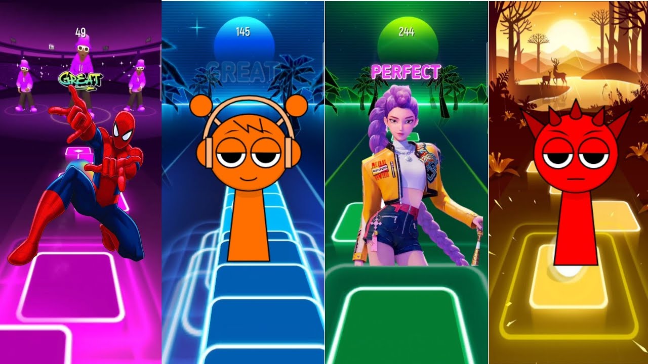 🏆Tiles hop EDM rush🥇| 🔥Spider-Man 💫Sprunki 🎊k pop demo hanter 