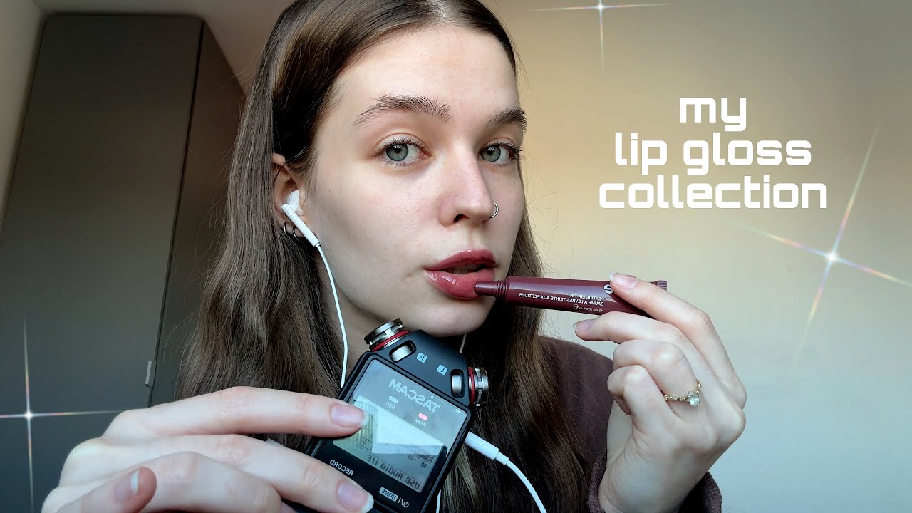 ASMR My Lip Gloss Collection + mouth sounds (tascam)🎀