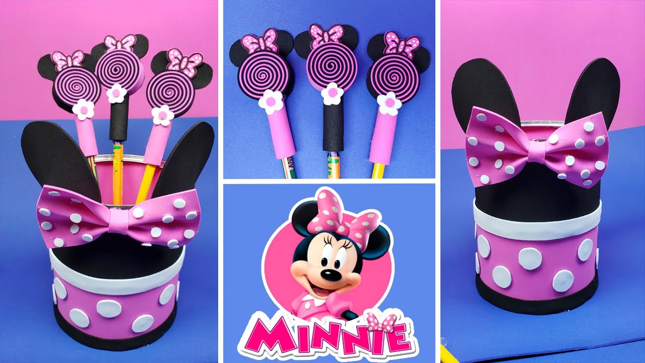 😍DIY PLUMAS DECORADAS Y PORTALAPICES DE MINNIE 🌈 BACK TO SCHOOL