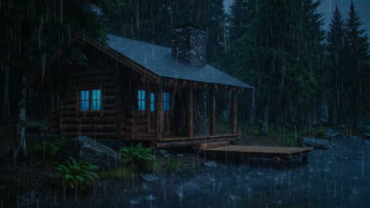 Deep Sleep in Minutes 😴 Torrential Rain Hits This Cozy Lake Cabin at Night