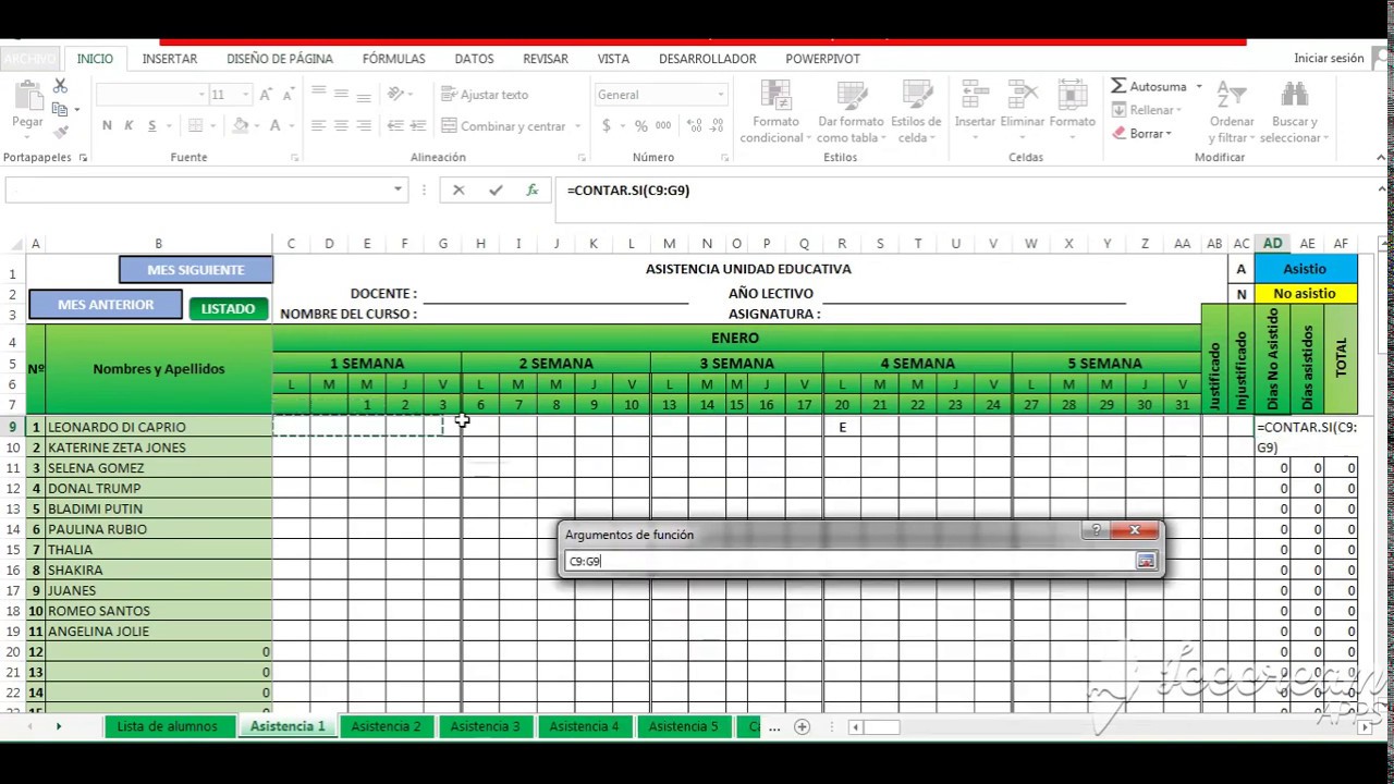 PLANTILLA ASISTENCIA Y CALIFICACIONES EN EXCEL