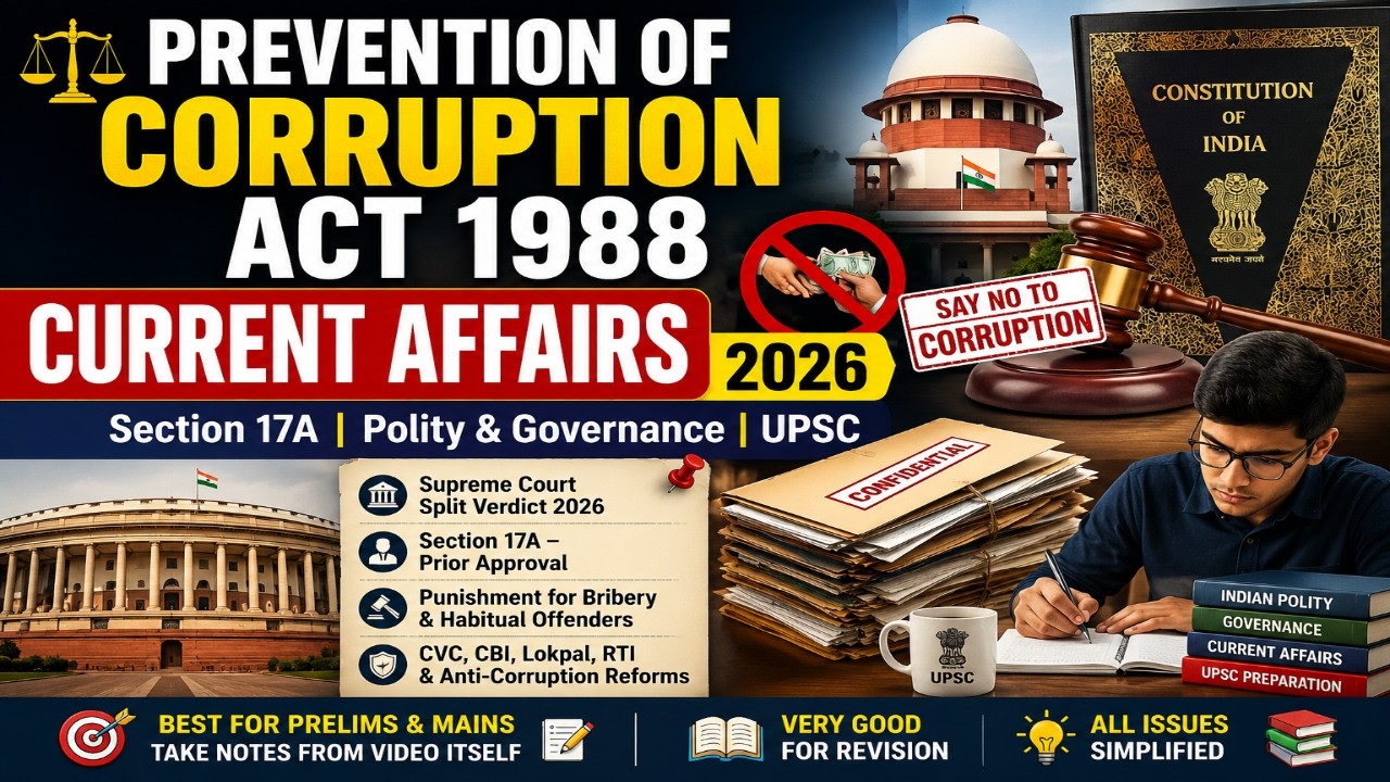 Prevention of Corruption Act 1988 | Section 17A | Polity & Governance Current Affairs 2026 | UPSC