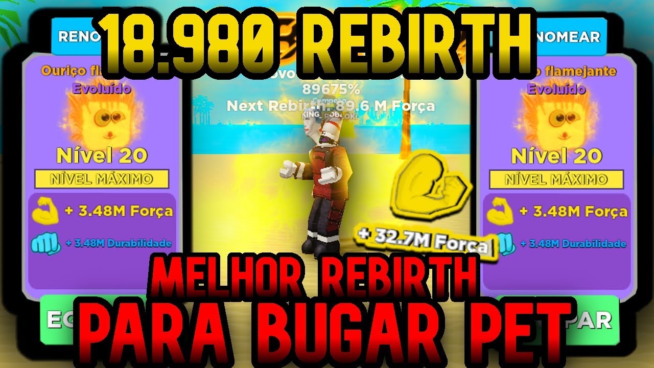 PEGUEI 18.980 REBIRTH E DESBLOQUEEI O MELHOR BUG PET DO MUSCLE LEGENDS! (roblox)