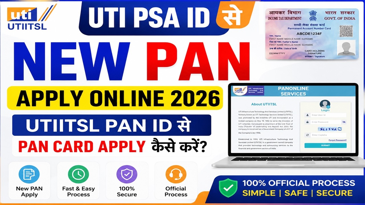 UTI PSA ID NEW PAN APPLY ONLINE 2026 - UTIITSL PAN ID se NEW PAN Apply Kaise kare - ICT PAN