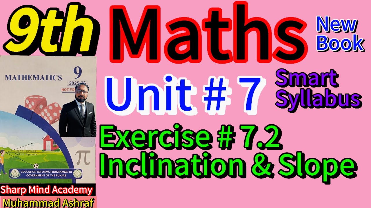 9th Math New Book 2025-26 Unit 7 Exercise 7.2 Inclination & Slope
