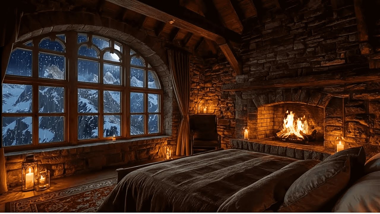 Cozy Castle Bedroom Ambience | Stormy Weather, Dancing Firelight & Deep Sleep #asmr