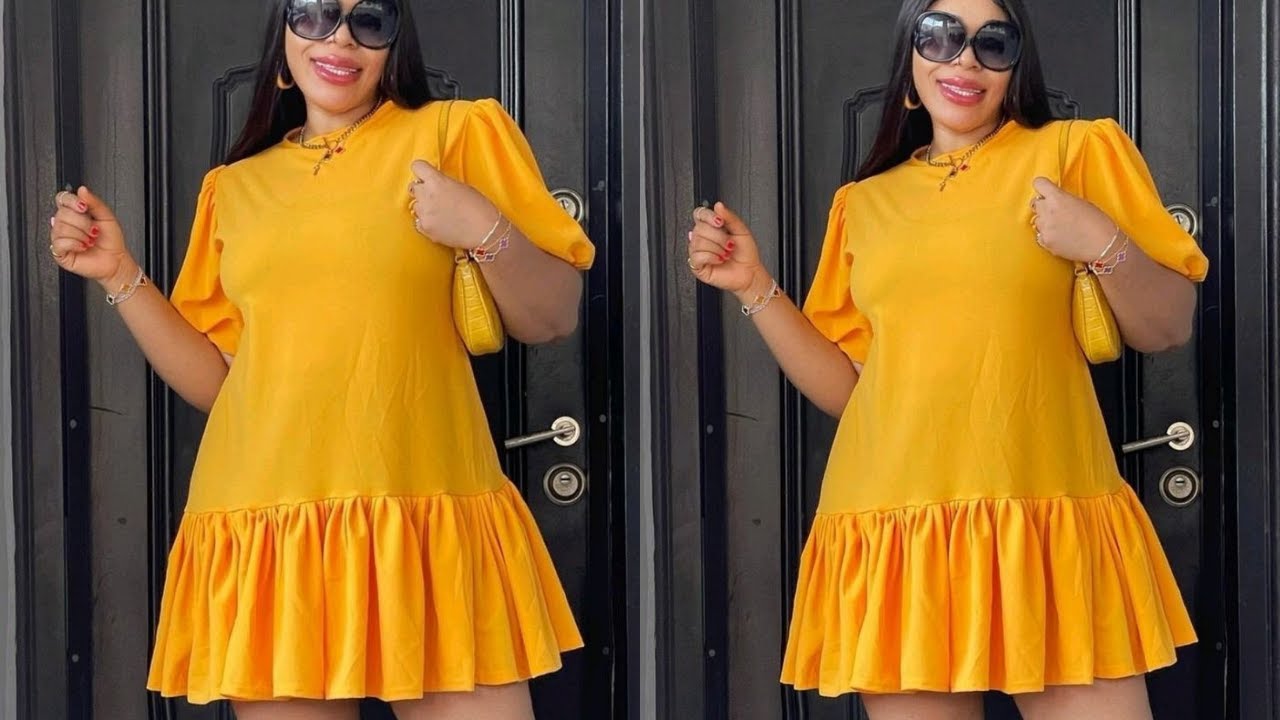 How to make a simple short gown with Ruffles and puffy Sleeve