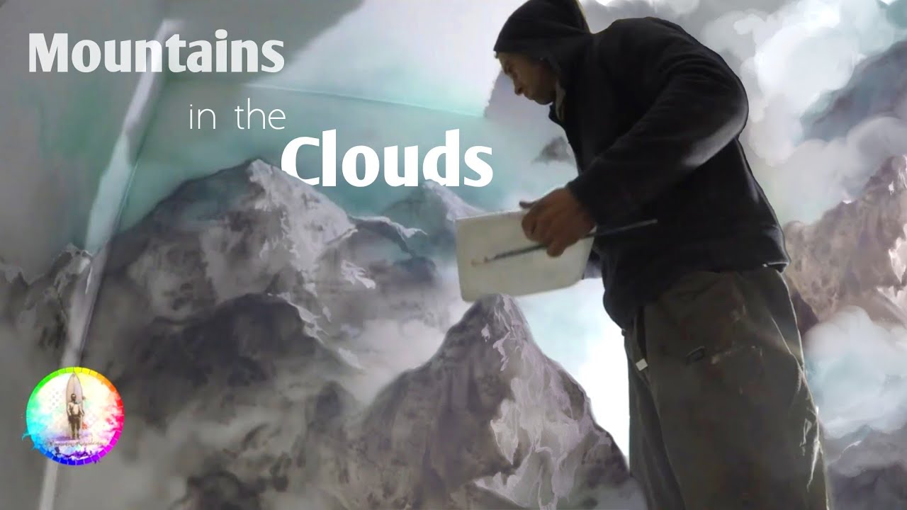 How to paint Japanese style FLOATING MOUNTAINS mural