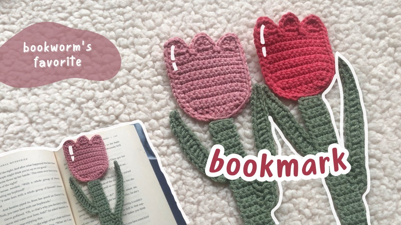 Crochet flower bookmark🌷| pink goes well with green💚💞