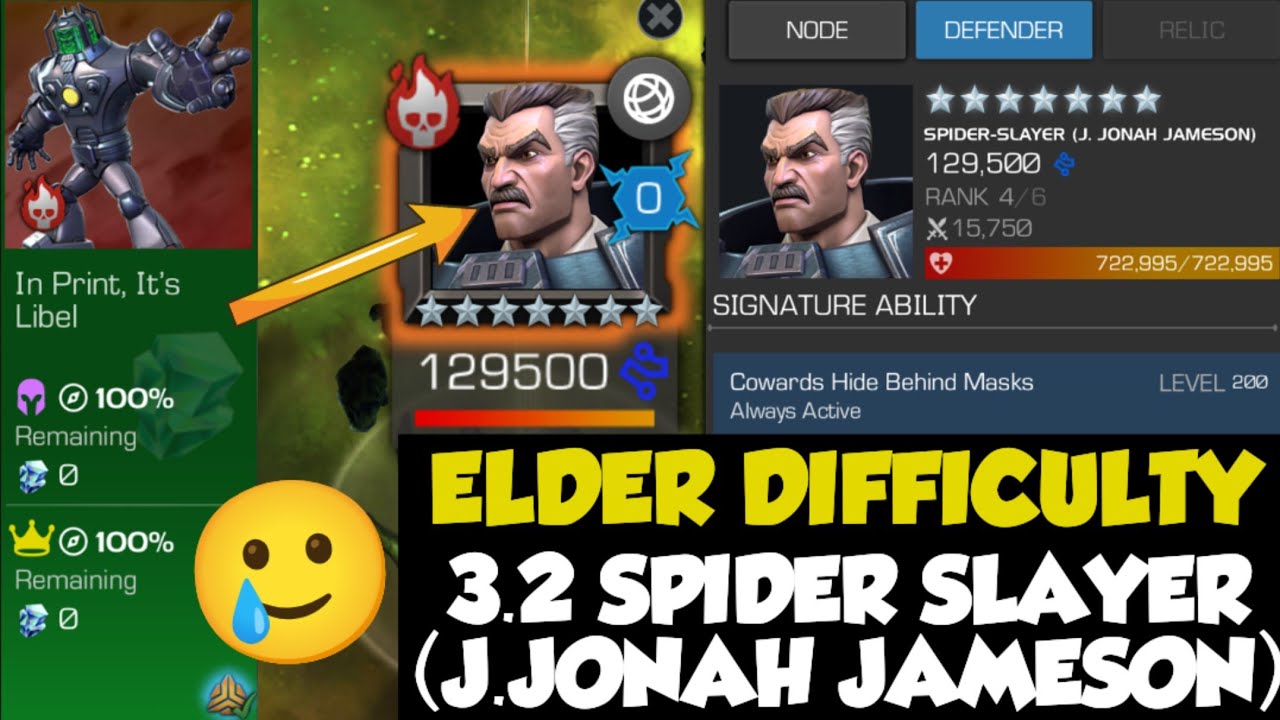 MCOC 3.2 JAN EQ ELDER DIFFICULTY & J.JONAH JAMESON (SPIDER-SLAYER) BOSS AND PATH NODES EXPLANATION