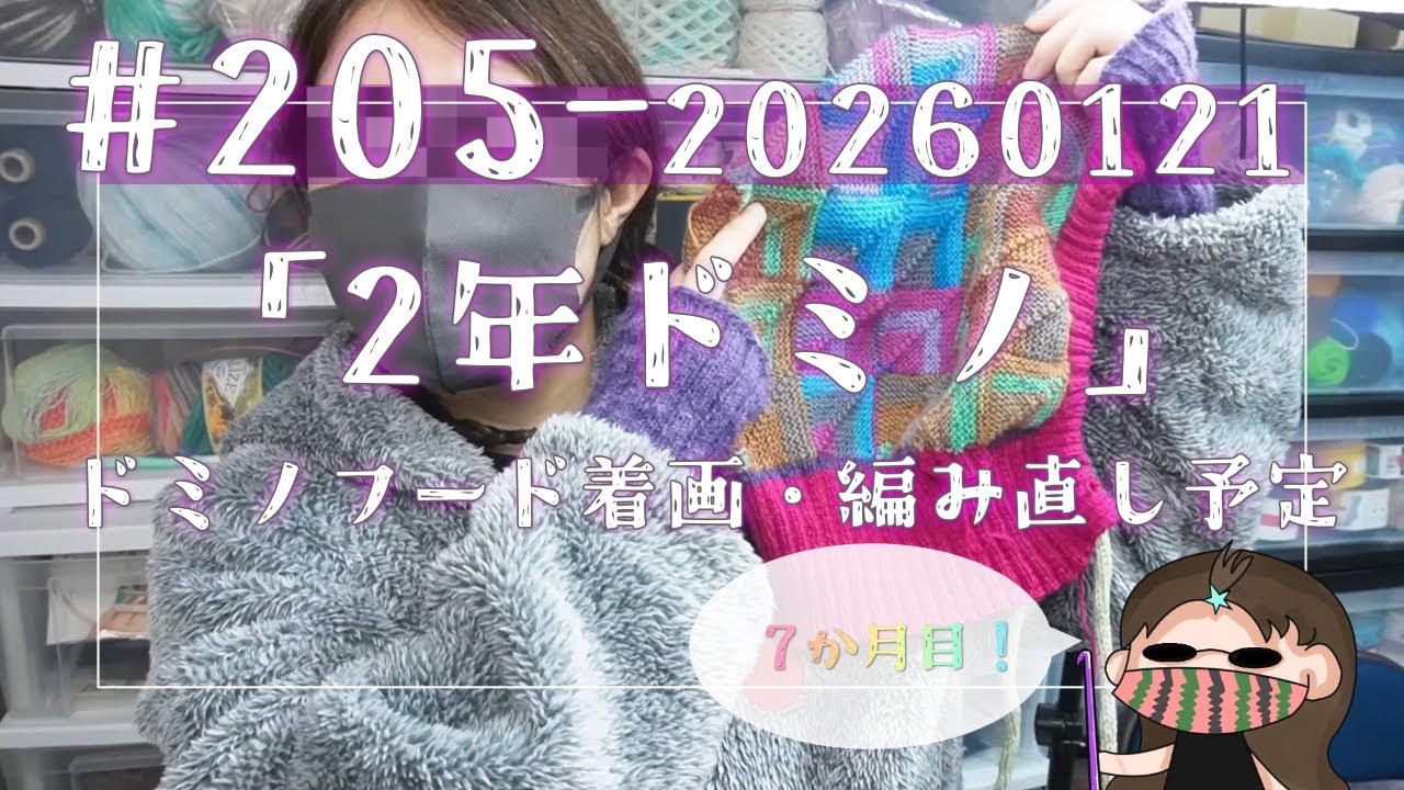 【205#2年ドミノ】1月21日ドミノ編み←ドミノフード完成着画、しかし一部編みなおし