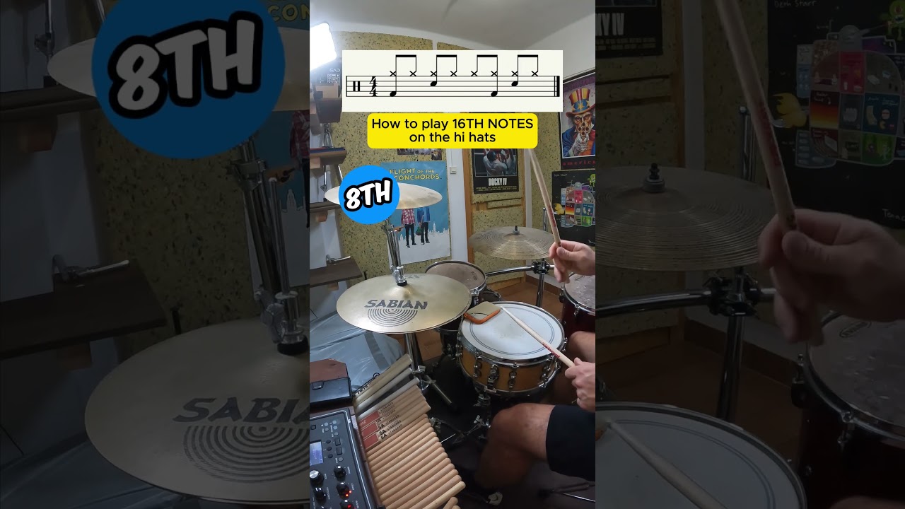 🥁 How to play 16TH NOTES on the HI HATS!  Beginner Drum Lesson #shorts #drumlessons #drumgroove