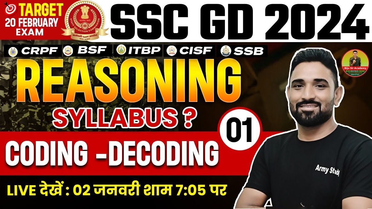 Ssc GD 2024 | Ssc GD Reasoning Class 01 | Ssc GD Coding Decoding 2024 | SscGD Reasoning Syllabus2024