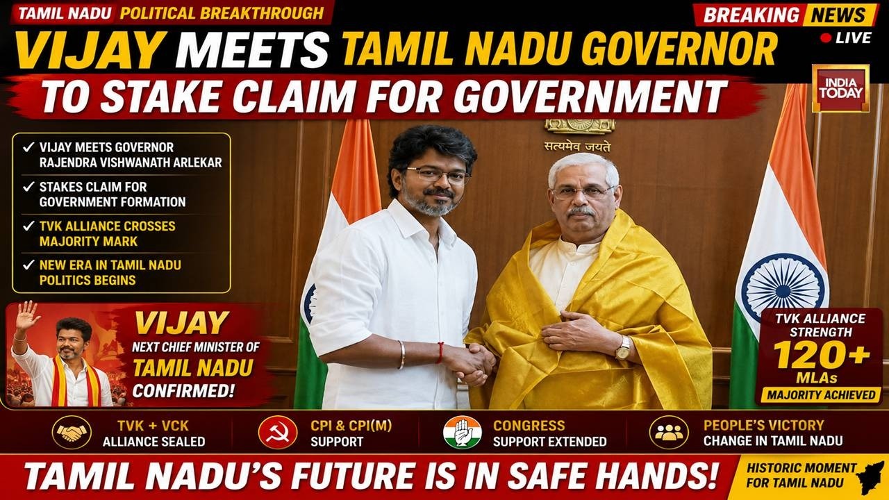 Vijay-Guv Meeting LIVE: TVK Chief Vijay Meets Tamil Nadu Governor, Stakes Claim For Government LIVE
