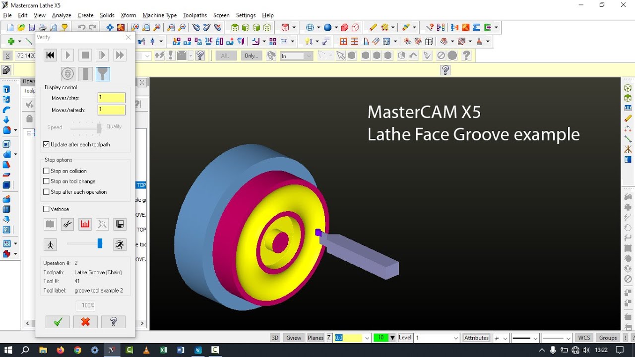 MasterCam X5 || Lathe Example || Face Groove