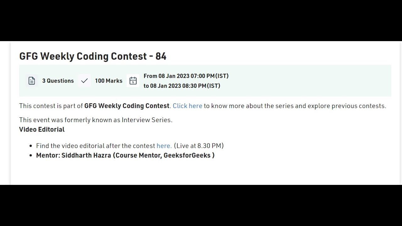 GeeksForGeeks Live Weekly Contest