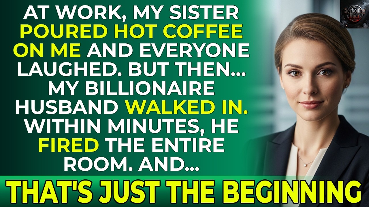 My Sister Poured Coffee On Me At Work – Then My BILLIONAIRE Husband Walked In And FIRED Everyone.