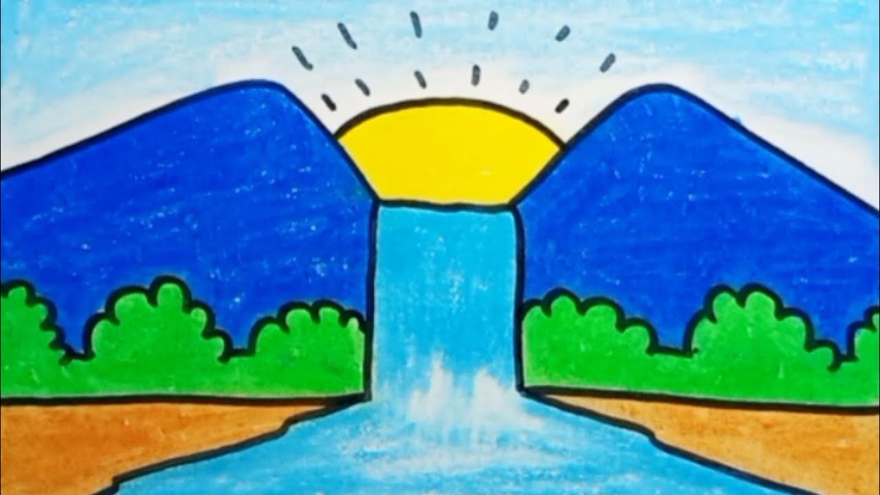 How To Draw Waterfall Scenery Beautiful And Nice |Drawing Scenery simple