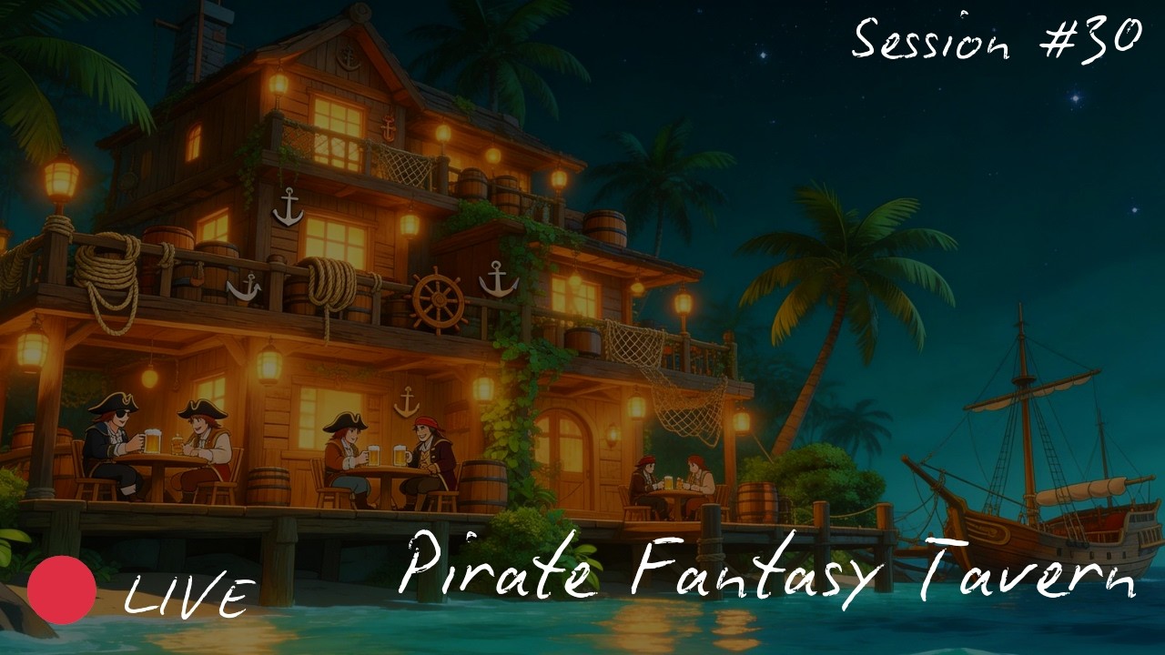 🔴 LIVE Cozy Pirate Harbor Tavern ⚓ Medieval Fantasy D&D Ambience for Study & Relax | Session 30