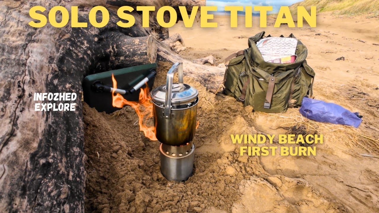 Первый запуск печи Solo Stove Titan на ветреном пляже.