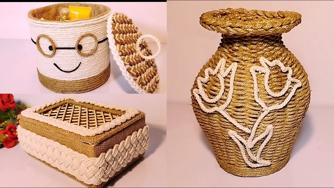 3 Different ideas of Jute Rope Storage Basket |Diy Rope Basket |Diy Storage Organizer | Hamna Nadeem