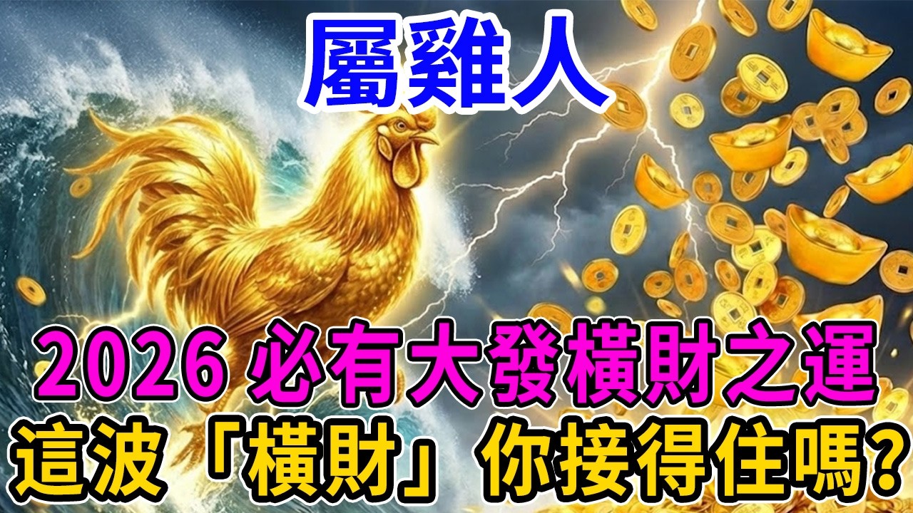 屬雞人2026年大爆發！苦日子到頭了，三筆「翻身橫財」入庫，想不富都難！#2026運勢 #生肖雞 #丙午年 #屬雞運勢 #轉運 #橫財 #財運 #命理 #風水 #生肖運程