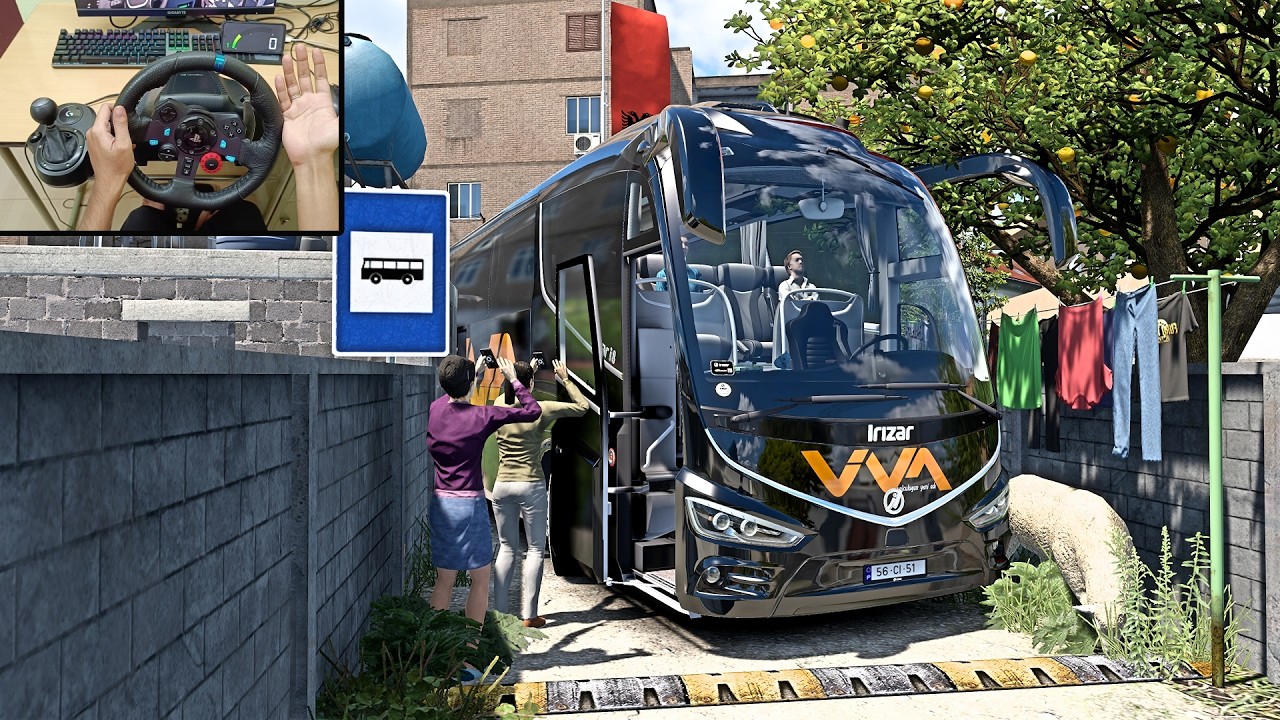 Realistic Bus driving through extreme tight streets of Albania 🇦🇱 | Bus Simulator | Logitech G29
