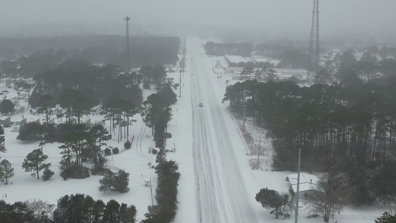 Snow Over Eastern North Carolina | Newport, NC Drone Footage