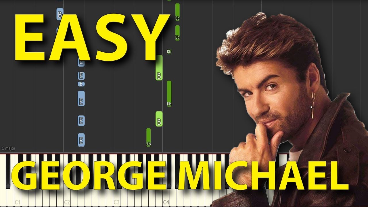 Faith George Michael EASY Piano Tutorial NORMAL speed for two hands Synthesia