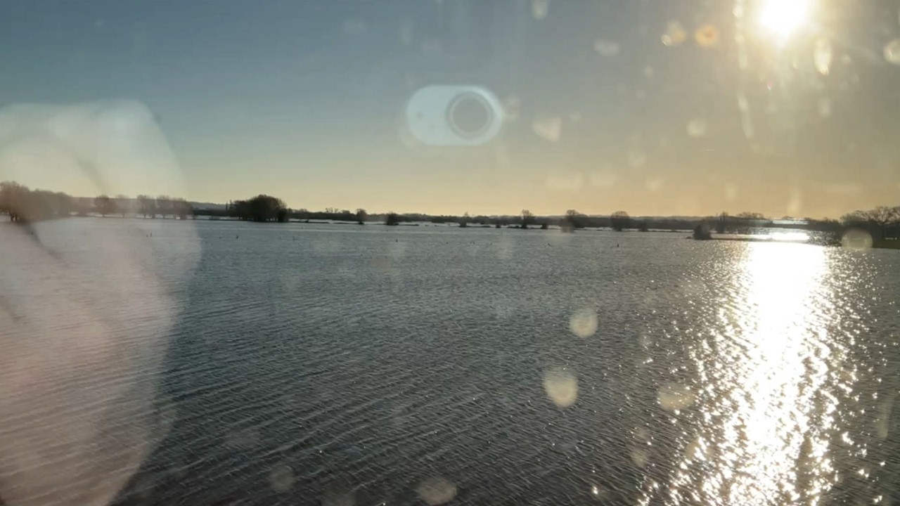 HUGE floods on farmland near Cogload Junction viewed from train