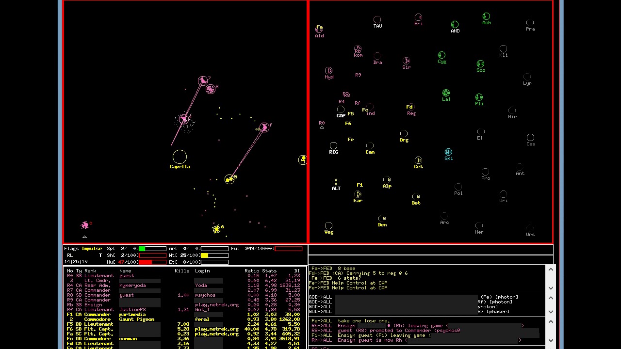 Netrek gameplay -- clips from game 2020-05-21